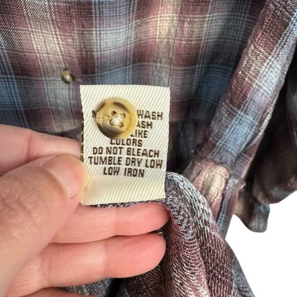 Vintage Havana Cream and Blue Plaid Button Front Long Sleeve Mini Dress - Picture 9 of 11